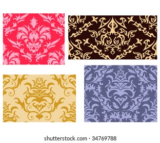 Damask seamless vector backgrounds set.  For easy making seamless pattern just drag all group into swatches bar, and use it for filling any contours.