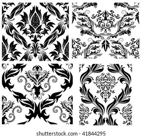 Damask seamless vector backgrounds set.  For easy making seamless pattern just drag all group into swatches bar, and use it for filling any contours.