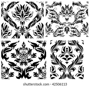 Damask seamless vector backgrounds set.  For easy making seamless pattern just drag all group into swatches bar, and use it for filling any contours.