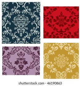 Damask seamless vector backgrounds set.  For easy making seamless pattern just drag all group into swatches bar, and use it for filling any contours.