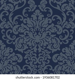 Damask seamless vector pattern. Classic vintage blue ornament, royal victorian geometric seamless pattern for wallpaper, textile, packaging. Floral baroque pattern 