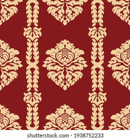 Damask seamless vector pattern. Classic vintage damask ornament, royal victorian geometric seamless pattern for wallpaper, textile, packaging. Floral baroque pattern, red background 