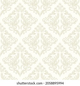 Damask seamless vector pattern. Classic vintage damask ornament, royal victorian geometric seamless pattern for wallpaper, textile, packaging. Floral baroque pattern, beige background