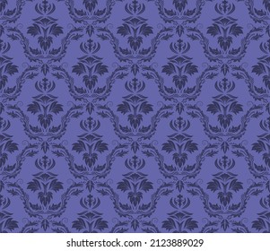 Damask Seamless Vector Pattern.  Elegant Design in Royal  Baroque Style Background Texture in Very Peri color. Floral and Swirl Element.  Ideal for Textile Print and Wallpapers.