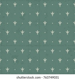 Damask seamless vector pattern. Vintage Royal wallpaper. Green and beige ornament with royal lily. Shabby background