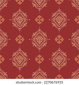 Damask seamless vector red pattern.