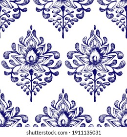 Damask seamless vintage pattern. Print for home textiles. Vector illustration.