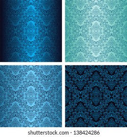 Damask seamless wallpaper in four variants - shades of blue