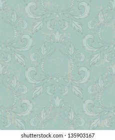 Damask seamless wallpaper with grunge effect. EPS 10 vector illustration.