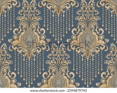 Damask seamless watercolor pattern element. Vector classical luxury old fashioned damask ornament, royal victorian seamless texture for wallpapers, textile. Vintage exquisite floral baroque