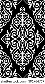 Damask seamless white and black ornament.