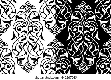 Damask seamless white and black ornament.Traditional vector pattern. Classic oriental background.