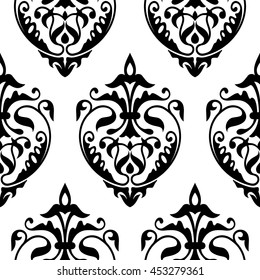 Damask seamless white and black pattern. Design for fabric,wallpaper,
background,wrapping and book covers.Vintage floral ornament.Oriental
 style. Hand drown illustration. Black-white tracery.Vector.