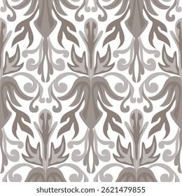 Damask style colorful pattern, grey, brown, white colors. Seamless floral pattern-705.