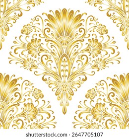 Damask style floral pattern, golden and white colors. Seamless floral pattern-757.