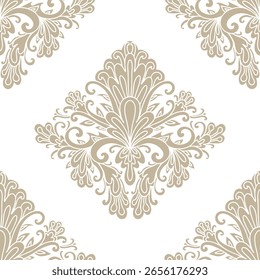 Estilo de damasco, patrón beige paisley, fondo blanco. Patrón floral sin fisuras-787.