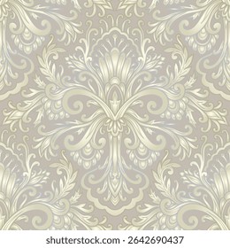 Damask style pattern, abstract floral pattern, grey, beige and white colors. Seamless floral pattern-750.