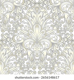 Patrón de estilo de damasco, abstracción, flores de remolino, colores blancos y grises. Patrón floral sin fisuras-785.