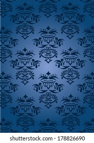 Damask Style Pattern, blue background