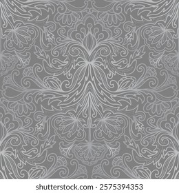 Damask style pattern, paisley floral pattern, grey colors. Seamless floral pattern-621.