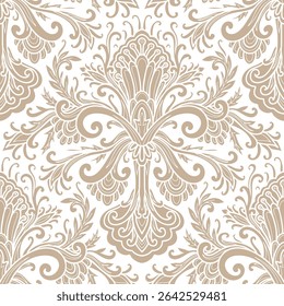 Padrão de estilo Damask, padrão floral paisley, cores bege e branco. Padrão floral contínuo-747.