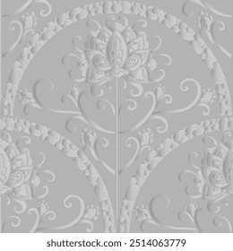 Damask style pattern, silver flower. Seamless floral pattern-385.