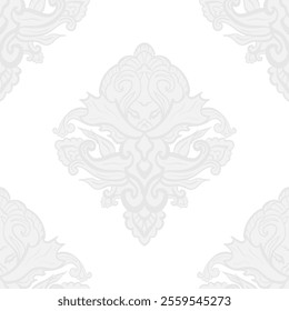 Damask style pattern, swirl grey ornament. Seamless floral pattern-515.