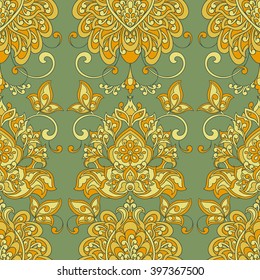 Damask style Vintage seamless Pattern. Colorful vector background