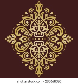 Damask texture. Fine vector traditional background with oriental elements. Brown and golden colors