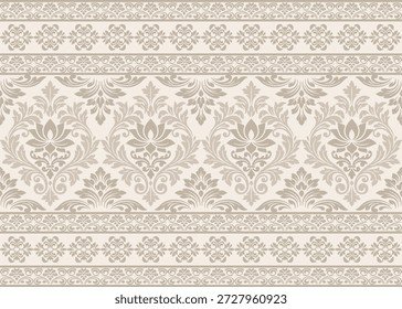 Vector de patrón de borde floral tradicional de damasco sin costuras, elegante Vector de patrón de borde floral tradicional de damasco para Fondo de pantalla, fondo de Vector de patrón de borde floral tradicional de damasco