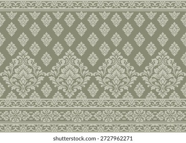 Vector de patrón de borde floral tradicional de damasco sin costuras, elegante Vector de patrón de borde floral tradicional de damasco para Fondo de pantalla, fondo de Vector de patrón de borde floral tradicional de damasco