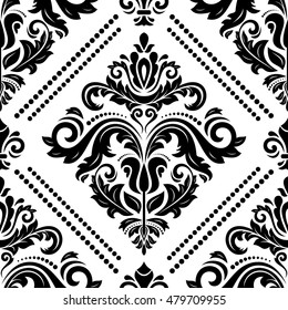 Damask vector black and white classic pattern. Seamless abstract background with repeating elements