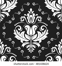 Damask vector classic black and white pattern. Seamless abstract background with repeating elements