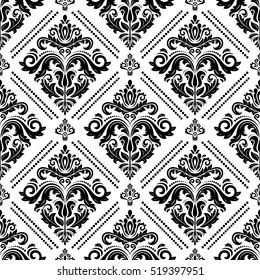 Damask vector classic black and white pattern. Seamless abstract background with repeating elements