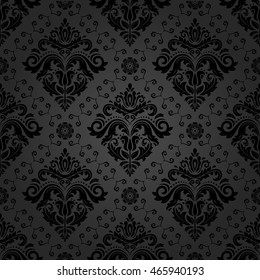 Damask vector classic dark pattern. Seamless abstract background with repeating elements