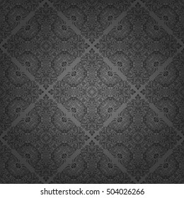 Damask vector classic dark pattern. Seamless abstract background with repeating elements