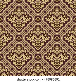 Damask vector classic golden pattern. Seamless abstract background with repeating elements