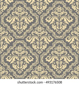 Damask vector classic golden pattern. Seamless abstract background with repeating elements