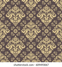 Damask vector classic golden pattern. Seamless abstract background with repeating elements. Orient background