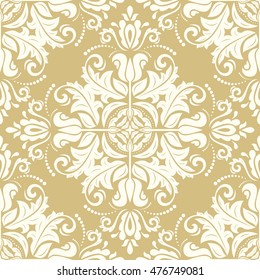 Damask vector classic golden and white pattern. Seamless abstract background with repeating elements