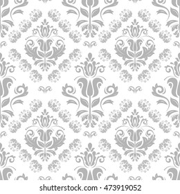 Damask vector classic light silver pattern. Seamless abstract background with repeating elements
