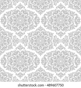 Damask vector classic light silver pattern. Seamless abstract background with repeating elements
