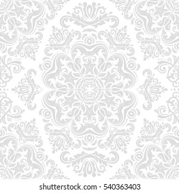 Damask vector classic light silver pattern. Seamless abstract background with repeating elements. Orient background.