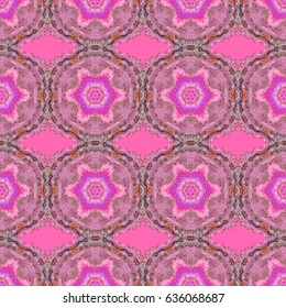 Damask vector classic multicolored pattern. Seamless abstract elements in multi colors on pink background. Orient background with multicolored repeating elements.
