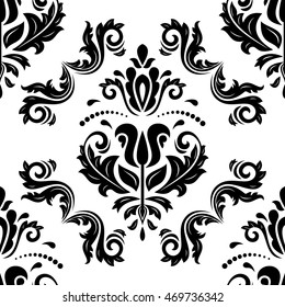 Damask vector classic pattern. Seamless abstract background with repeating elements. Black and white pattern