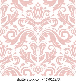 Damask vector classic pattern. Seamless abstract background with repeating elements. Light pink pattern
