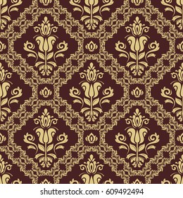 Damask vector classic pattern. Seamless abstract background with golden elements. Orient background
