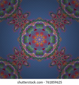 Damask vector classic pattern. Seamless abstract elements in yellow and red colors. Orient background with multicolored repeating elements.