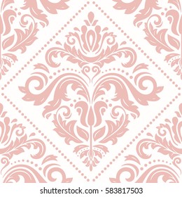 Damask vector classic pink pattern. Seamless abstract background with repeating elements. Orient background