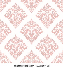 Damask vector classic pink pattern. Seamless abstract background with repeating elements. Orient background